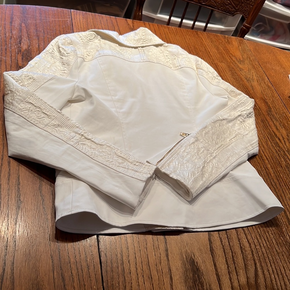 Seven For All Mankind White Cotton Jacket With Brocade Trim Double Breasted L - Picture 7 of 9